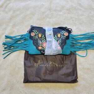 Montana West Cross Body Purse Blue Fringe